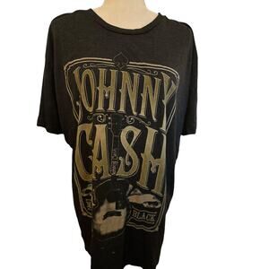 Official Johnny Cash Man in Black Distressed Tee, Size 2XL